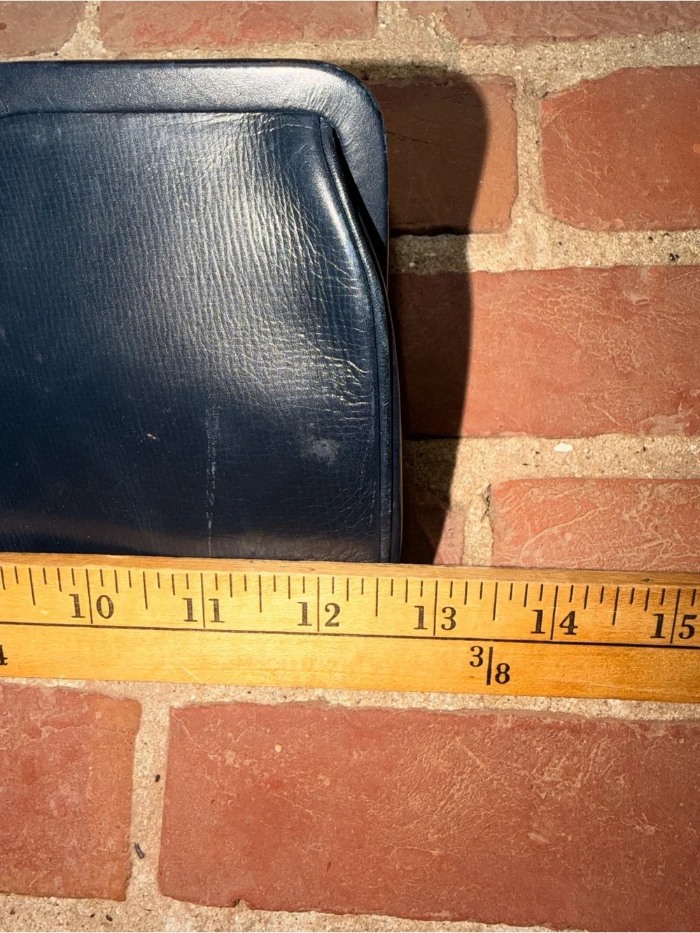 Blue Leather Wristlet Clutch with Gold-Tone Handle